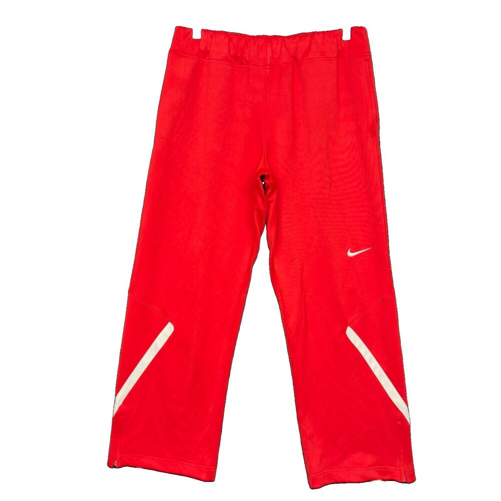 Nike Dri Fit Women’s Large Athletic Warmup Pants Red Drawstring Ankle Zip Swoosh